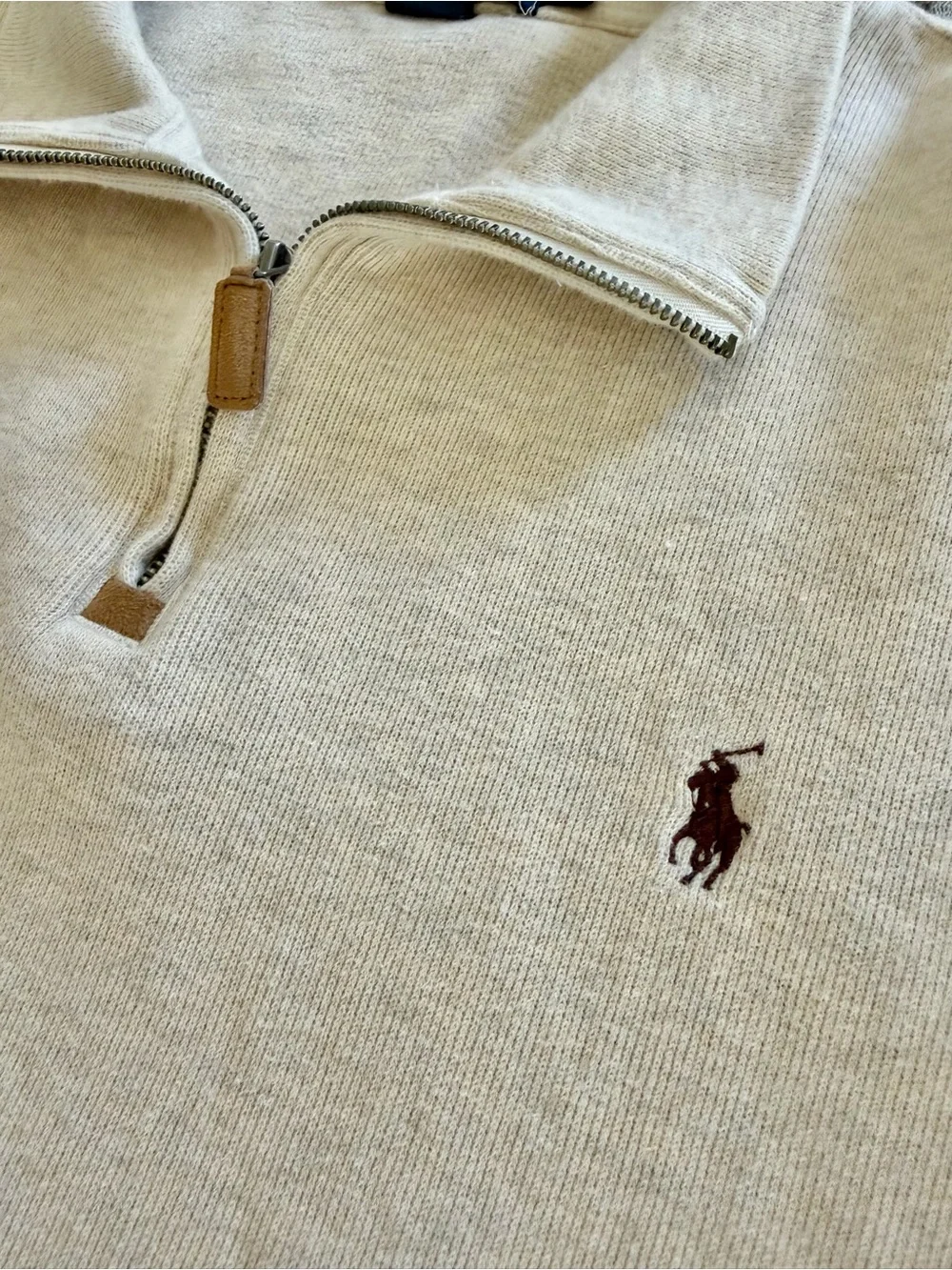Polo Ralph Lauren 1/4 Zip Mens Oatmeal Beige Cotton Pullover Sweater Size XL